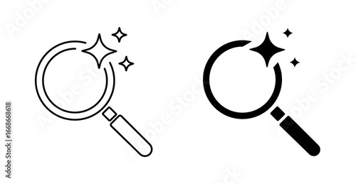 Sparkle Magnifying Glass Icon, Magic Search Icon -  Outline And Glyph Style