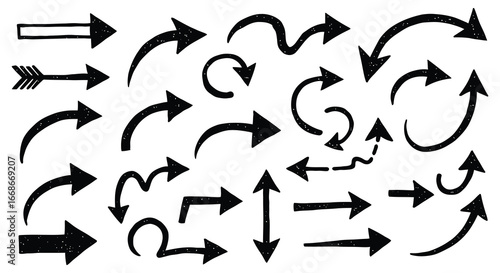 A collection of various black arrows on a white background