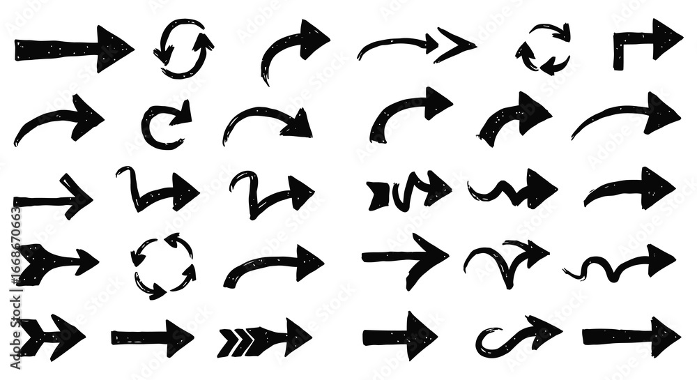 Naklejka premium Collection of various black arrow icons on a white background