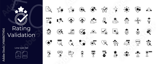Rating Validation Duotone Editable Icons set. Vector illustration in modern thin duotone style of Rating Validation icons: review, evaluation, confirmation, etc