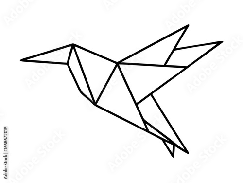 Flying origami paper hummingbird or colibri isolated on white background. National Bird Day. One single line drawing of cute creative hummingbird origami paper. Simple origami bird vector art See Less