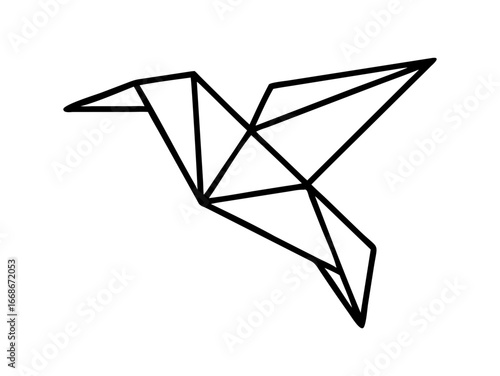 Flying origami paper hummingbird or colibri isolated on white background. National Bird Day. One single line drawing of cute creative hummingbird origami paper. Simple origami bird vector art See Less