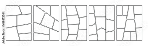 Set of cartoon book page templates. Anime comic page panels isolated on white background, Blank page frame for comic book, photo collage, poster, flyer