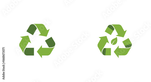 Green recycling symbols on white background for eco friendly concepts