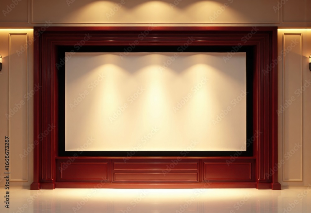 Fototapeta premium Blank cinema cabinet front with elegant guard and soft lighting