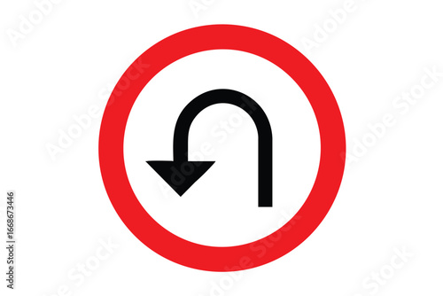 Red u turn arrow inside a circle on dark blue background