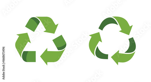 Green recycling symbols made of arrows on white background