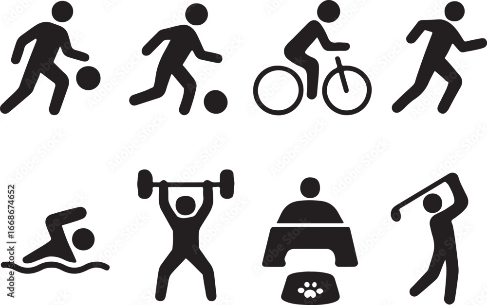 Fototapeta premium A set of sports icons featuring a black silhouette of a person jumping a BMX bicycle for an extreme stunt