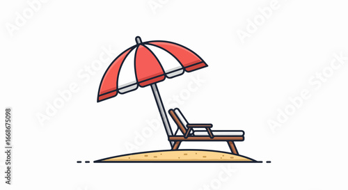 Beach umbrella and chair on the sand, vacation concept.