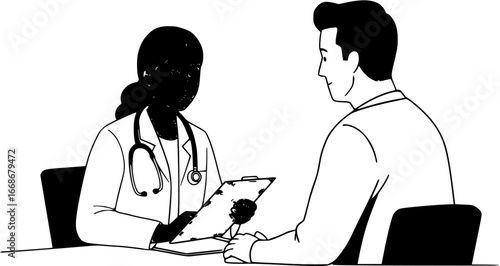 doctor consulting with a patient on a white background, showcasing a professional medical interaction in a clinical setti
