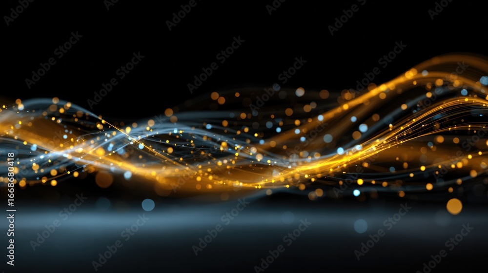 Digital Flow: An eye-level view showcasing the elegance of digital data streams, represented by glowing particles and flowing lines.