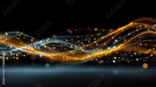 Digital Flow: An eye-level view showcasing the elegance of digital data streams, represented by glowing particles and flowing lines.