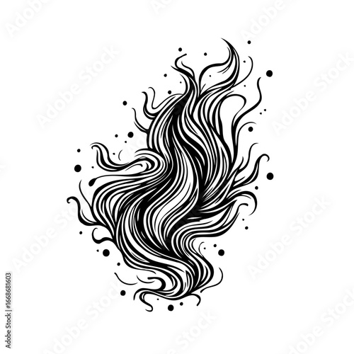Abstract stylized flowing tendrils artwork embodying natural dynamics with scattered dot clusters