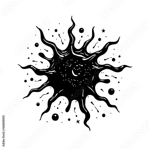 Abstract vector illustration showcasing a dark celestial entity with swirling cosmic energy