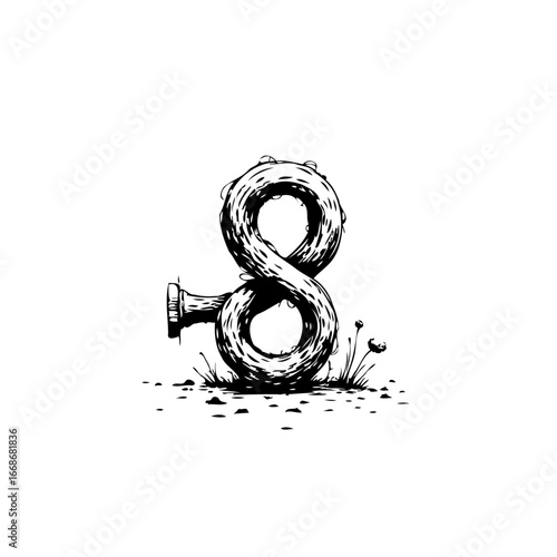 An abstract numerical artwork displaying the number eight with organic textural and whimsical