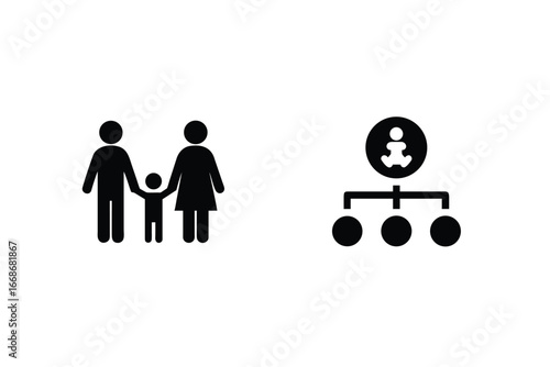 Family tree icon and parenthood symbol representing generations and relationships