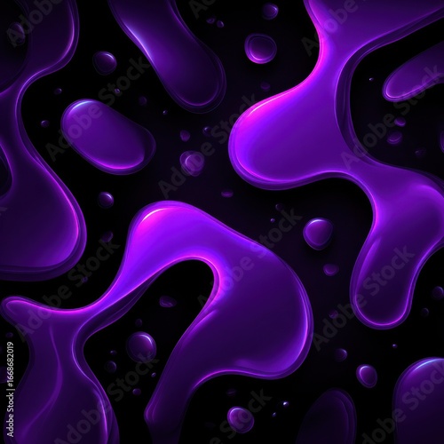 Abstract Purple Liquid Shapes on Black Background. Vivid abstract purple liquid shapes with a glowing appearance against a black background. Vector ..