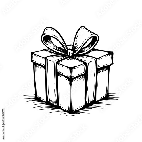 Artistic monochrome representation of a gift tied with a decorative ribbon evokes a sense of