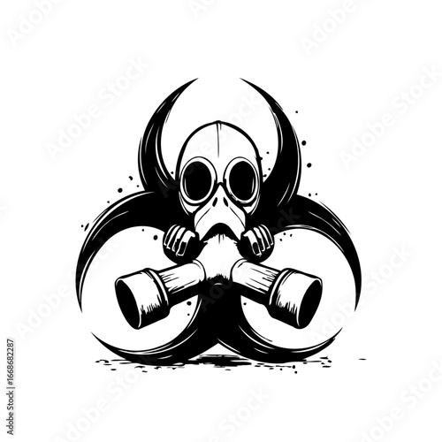 Biohazard Symbol with Plague Doctor Mask Depicting Risk Hazard Warning in Black and White