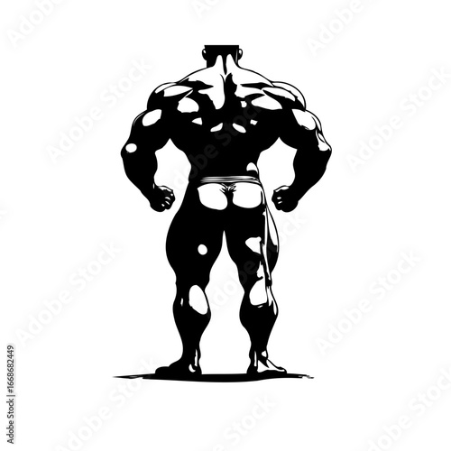 Bold physique silhouette showcasing muscular back powerful strength impressive bulk sculpted