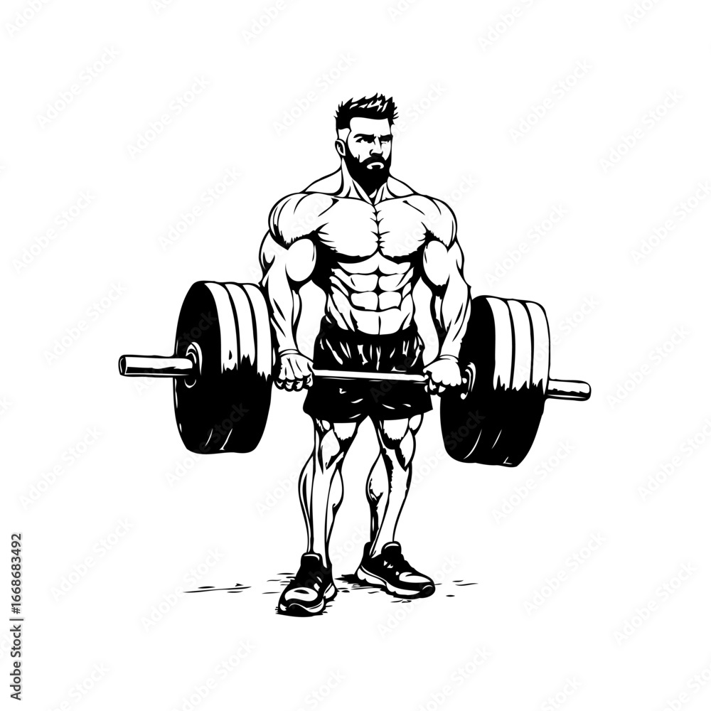 Φωτογραφία Detailed depiction of muscular bodybuilder lifting heavyweight barbell displayin