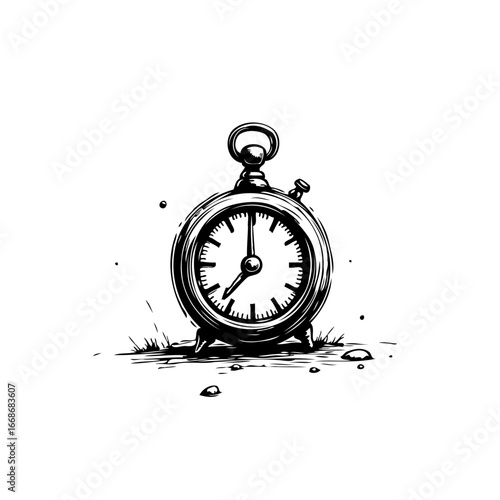 Detailed monochromatic sketch showcasing a vintage alarm clock conveying time passing and