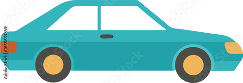 Minimalist flat vector illustration of a teal sedan car side view scalable graphic