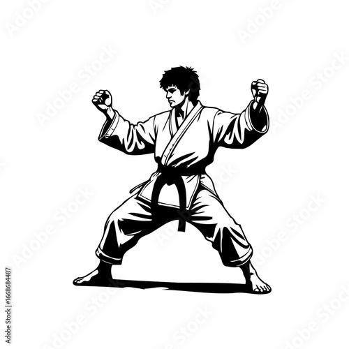Dynamic martial artist striking a powerful pose embodying focus agility strength discipline in a