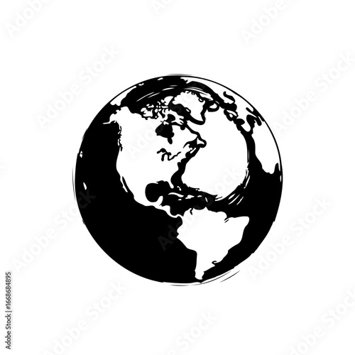 Earth illustration showing continents in simple design on white background and with global impact