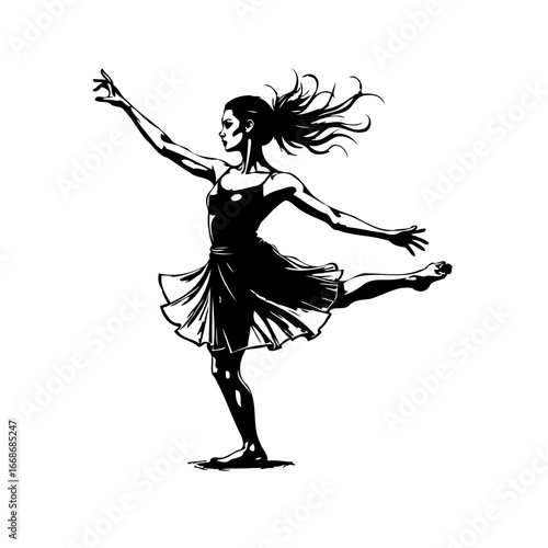 Elegant silhouette portraying a female dancer gracefully extending her arms in a poised movement