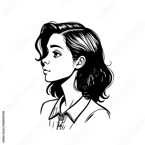 Elegant vintage style woman with wavy hair: a portrait full of grace and classic charm illustration