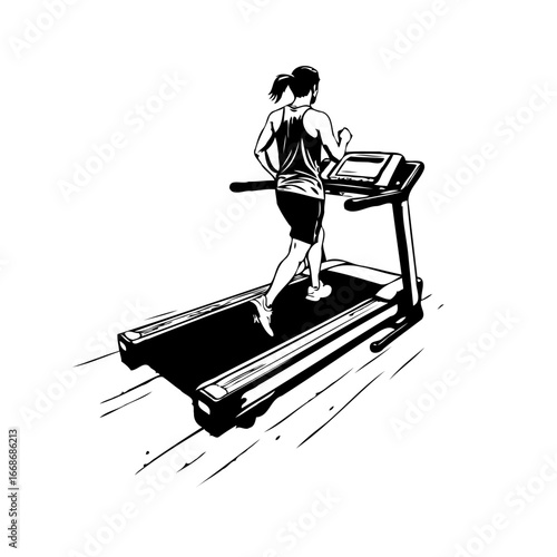 Fitness journey a woman running on a treadmill with determined movement striving towards wellness