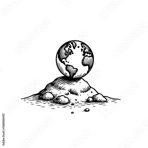 Fragile earth resting perilously on shifting ground symbolizing global instability and