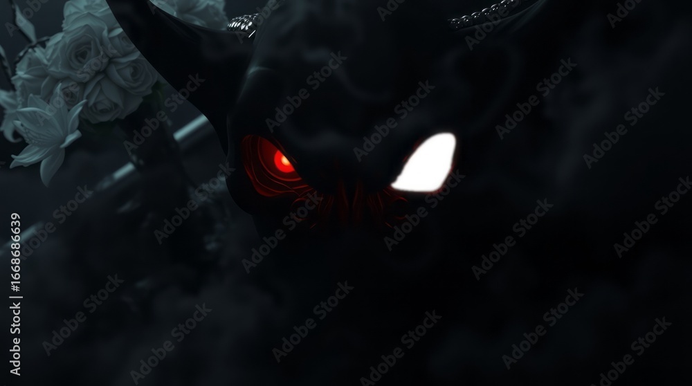 Obraz premium Dark creature glowing red eye closeup
