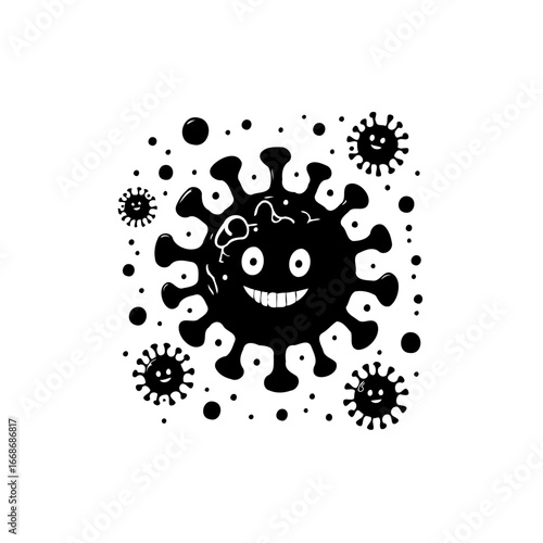 Humorous depiction of contagious disease vector art representing public health concern about viral