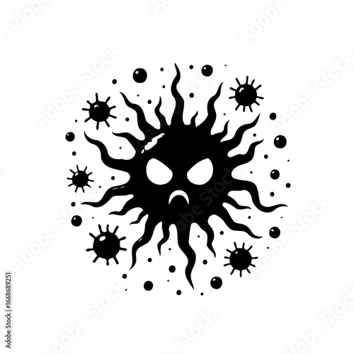 Menacing pathogen illustration radiating outwards embodying disease concept with spikes and