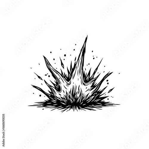 Monochrome conceptual stylized explosion of energy a visual depiction of impactful forces and