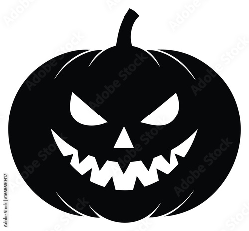 Black Halloween pumpkin with scary face and white details vector illustration