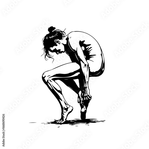 Monochrome drawing of a person expressing vulnerability and introspection through their hunched