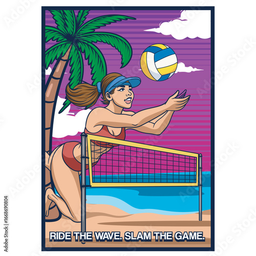 Retro Style Poster of Beach Volleyball Mascot