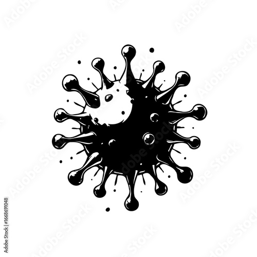 Monochrome rendering of a viral structure revealing intricate spike protein detail in dark