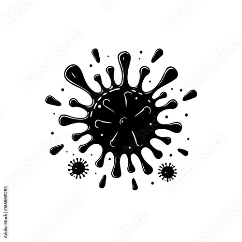 Monochrome viral particle illustration depicting pathogenic microbe or infectious disease agent