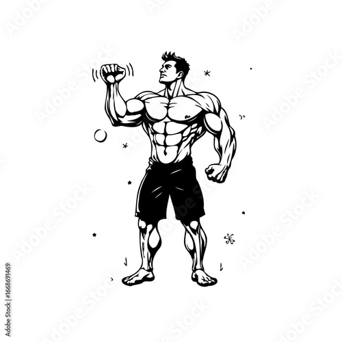 Muscular physique illustration showcasing intense strength and fitness training with bold contours