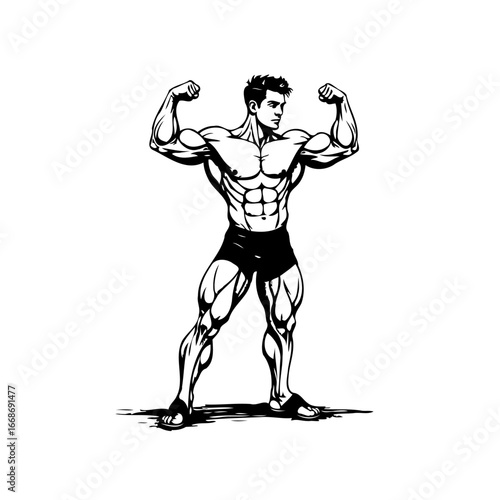 Muscular physique illustration showcasing strength and fitness dedication achieving sculpted form