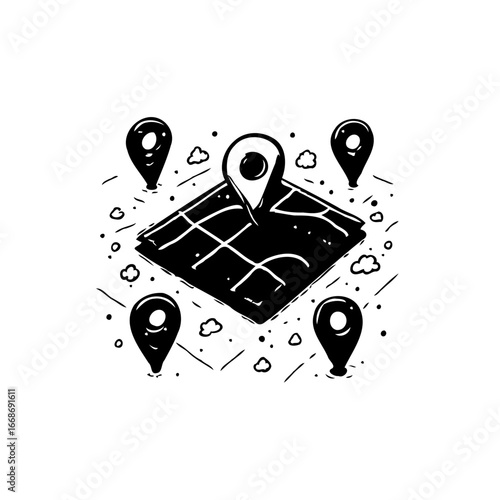 Navigating the modern world with stylized location icons pinpointing routes and discovery on a