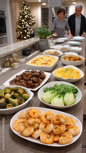 Family Preparing a Festive Asian Dinner Together