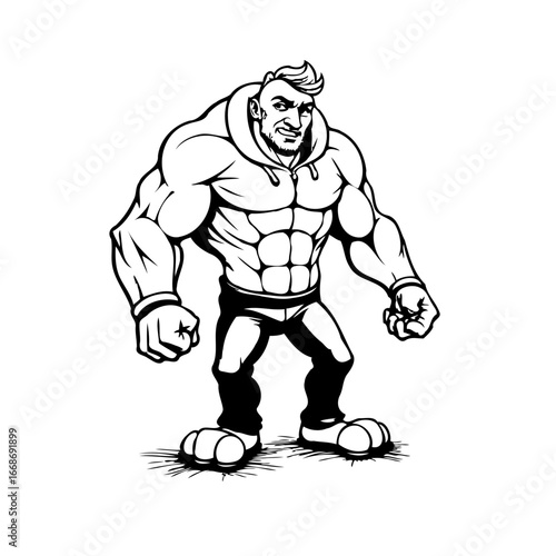 Powerful muscleman caricature showcasing strength and fitness emphasizing gym training and