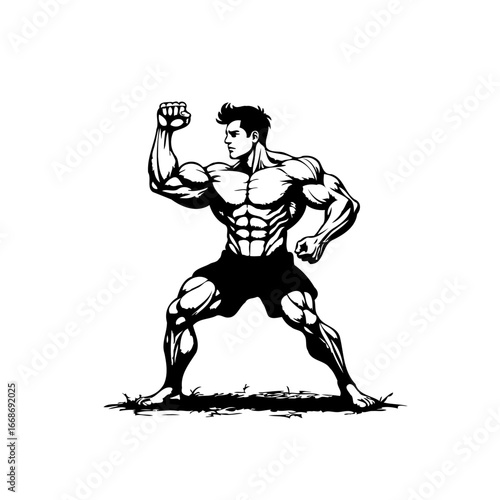 Powerful muscular physique showcase illustration embodies athletic determination and strength