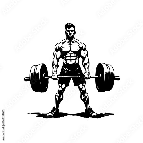 Powerful physique artwork a strongman with a barbell lifting intense dedication showcasing