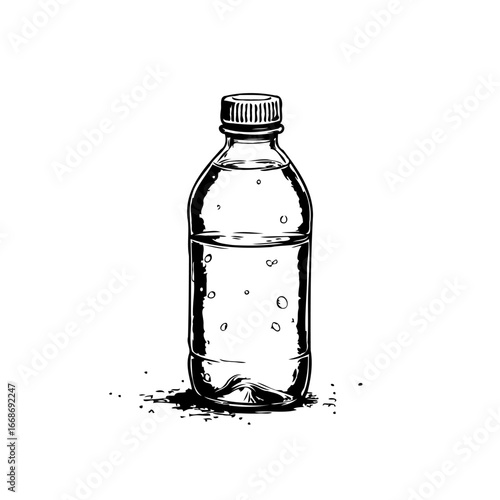 Refreshed hydration still life transparent beverage sketch bottle filled with purity fresh water
